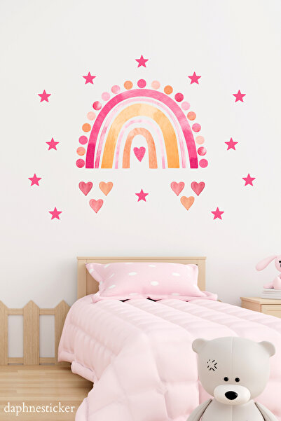Tasarım Pembe Tonlarda Bohem Gökkuşağı Duvar Sticker Seti