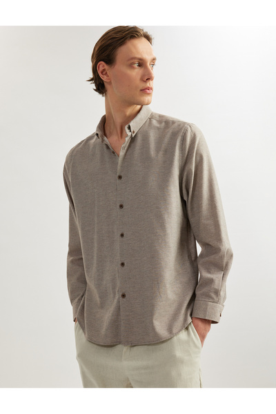 Koton Long Sleeve Cotton Blended Button Lapel Slim Fit Shirt
