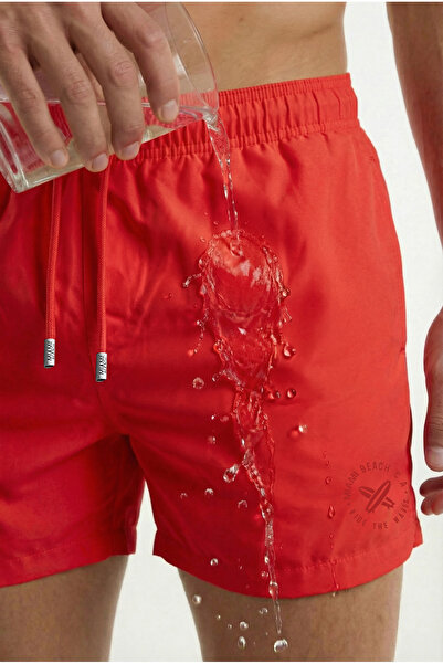 Miami Beach Ανδρικό κόκκινο μονόχρωμο σορτς μαγιό σε μίνι μέγεθος με δύο πλαϊ...