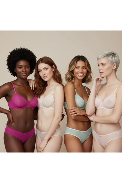 BONBON Kadın Tül Transparan Balenli 4'lü 4 Renk Sütyen BB2369