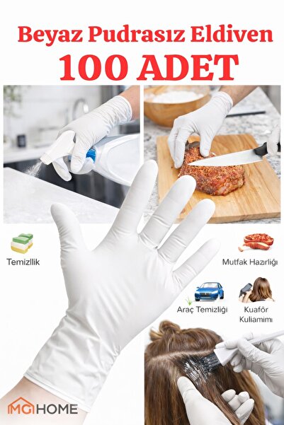 VENON 🧤   100 قطعة من قفازات التنظيف البيضاء مقاس M، قفازات فحص من اللاتكس ل...