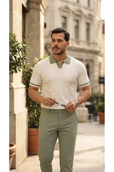 viyamen Ανδρικό πλεκτό μπλουζάκι με λαιμόκοψη πόλο, Old Money, ιταλικού στυλ,...