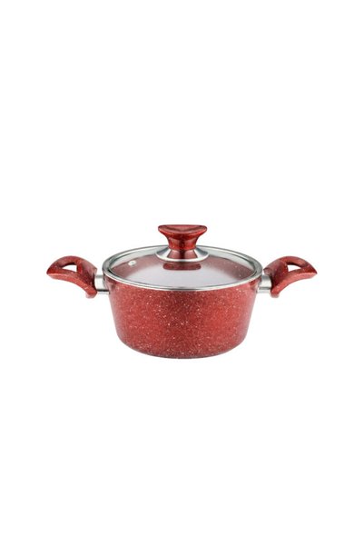 Arzu Çelik 18 cm Granite Deep Pot Glass Lid - Red