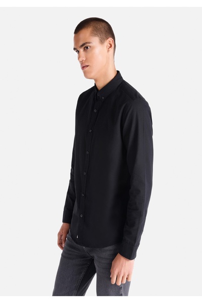 Colin's slim fit Cămașă neagră cu mânecă lungă pentru bărbați, fără buzunare