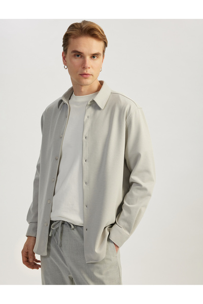 Koton Langarmhemd aus geknöpftem Piqué-Stoff mit normaler Passform aus Baumwolle