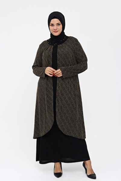 Asees Orta Beden Simli Buzy Tunikli Yakası İncili Abiye Elbise