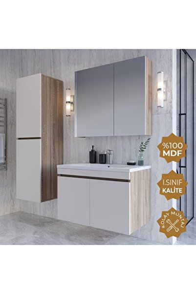 TETA HOME Tokyo 80 cm MDF Banyo Dolabı Seti + Boy Dolabı
