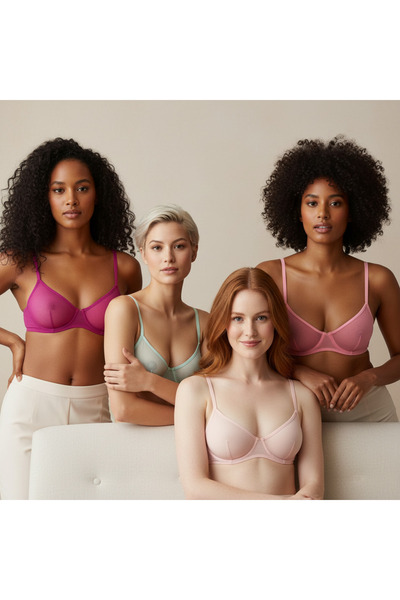 BONBON Women's Tulle Sheer Wired 4-Pack 4 Colors Bra Bb2370