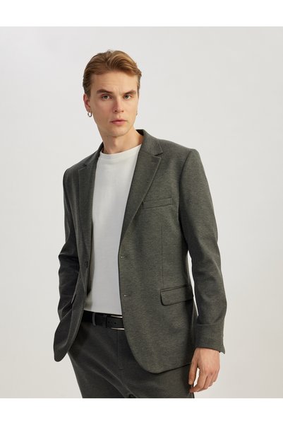 Koton Jachetă blazer slim fit din țesătură piqué amestecată de viscoză cu buz...