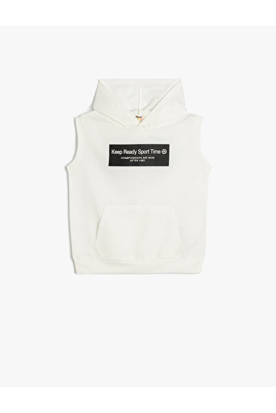 Koton Oversize Kapşonlu Sweatshirt Kolsuz Slogan Baskılı Kanguru Cepli