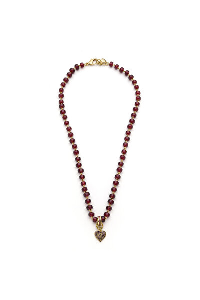 Mon Reve Sola Zirkon Kalp Charm Altın Kaplama Cam Boncuk Kolye