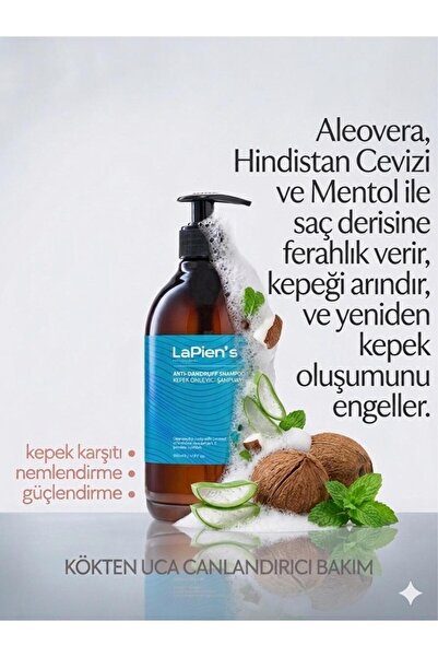 Lapien's Kepeğe Karşı Yoğun Etkili Şampuan Kepek Kaşınıtı ,yağlanma Önleyici ...