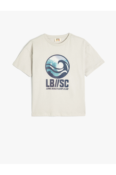 Koton Βαμβακερό κοντό μανίκι με λαιμόκοψη με λεπτομέρεια μπλουζάκι μεγάλου με...