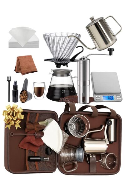 DOPPİO طقم تحضير قهوة V60 المحمول – طقم قهوة كامل بتقنية التقطير مع غلاية ذات...