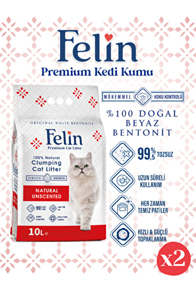 FELİN Naturel Kokusuz Topaklanan Ince Taneli Kedi Kumu 10lx2