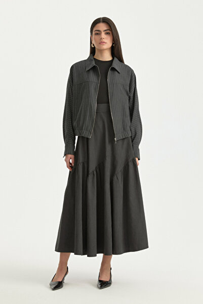 Nihan Asimetrik Büzgülü Modal Etek Siyah