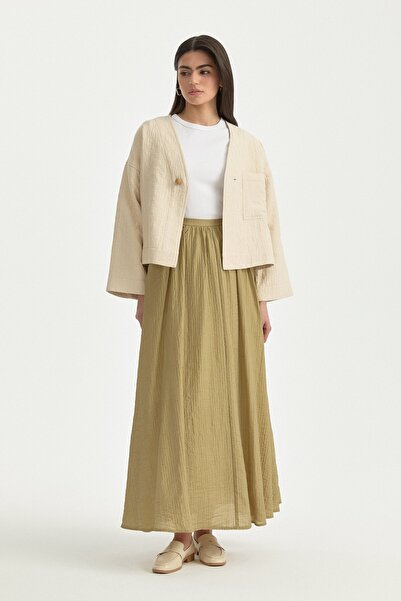 Nihan Beli Büzgülü viskon Etek Olive