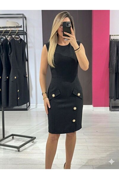 CİXAPLE Kolsuz Düğmeli Elbise