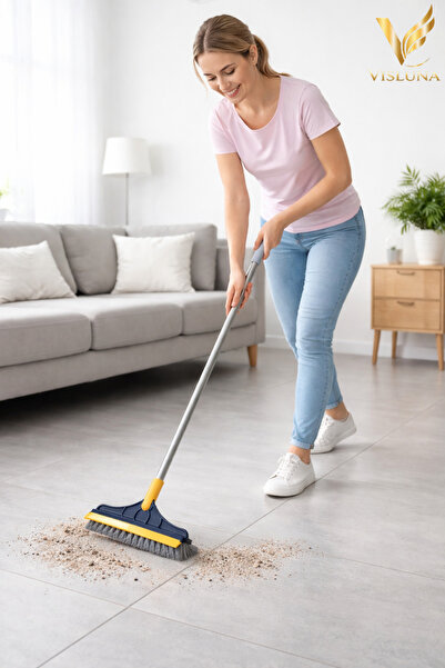 VİSLUNA فرشاة تنظيف على شكل حرف V، فرشاة أرضية، مكنسة كهربائية بمقبض طويل وفر...