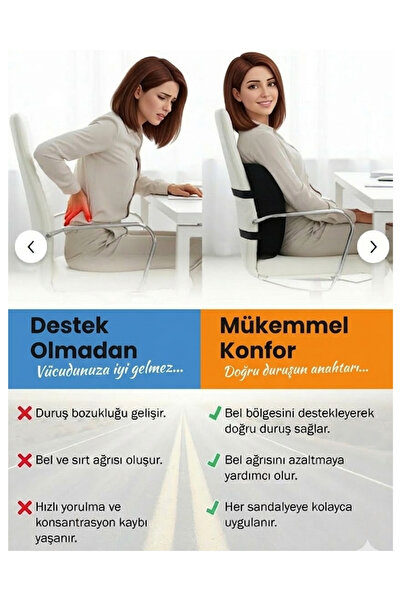 Arnee Ortopedik Bel ve Sırt Minderi Ofis ve Araç Koltuğu Destek Yastığı