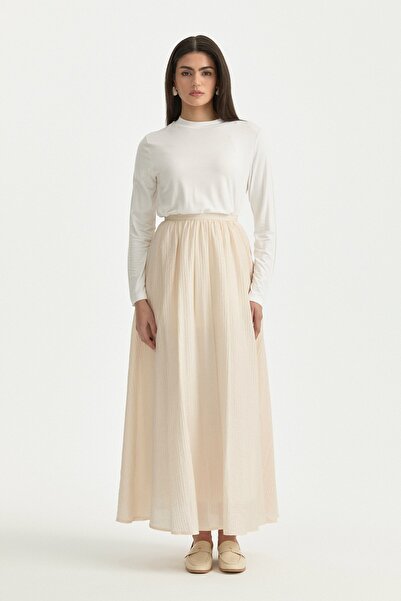 Nihan Beli Büzgülü viskon Etek Bej