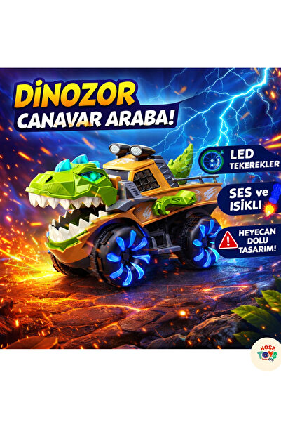 kosetoys Dinozor Araba Işıklı Sesli Müzikli Hareketli