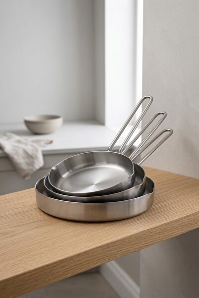 MAKRİ HOME طقم مقلاة فولاذية مدمجة من 3 قطع - (12 سم، 14 سم، 16 سم)