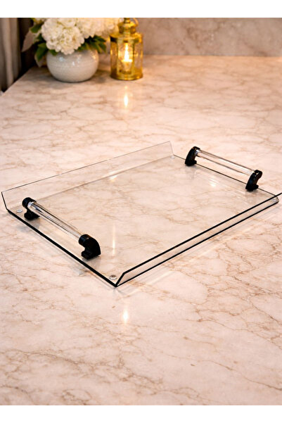 ALQANNAS صينية تقديم أكريليك بمقابض | صينية أكريليك شفافة كبيرة