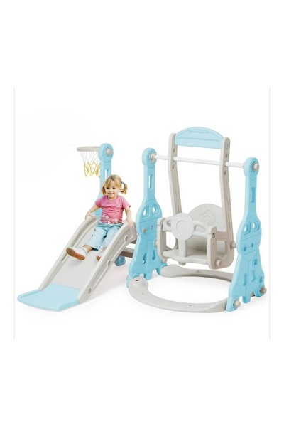 ALBADER 3 in 1 Kids Playground Set, Swing Slide Basketball Hoop, Indoor Outdo...