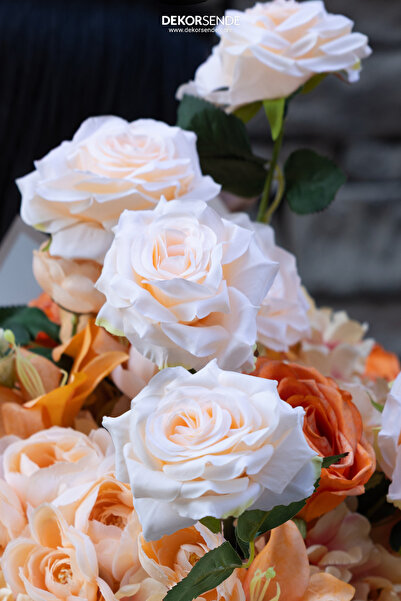 Dekorsende Yapay Gül Dalı Somon 70 cm