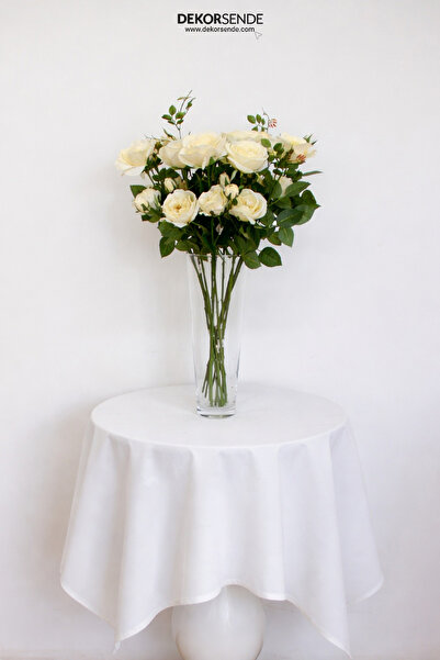 Dekorsende Yapay 3'lü Açmış Bahçe Gül Dalı Krem 67 cm