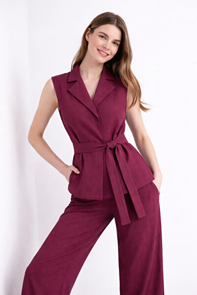 HAKKE Kemerli Yelek Palazzo Örme Keten TAKIM