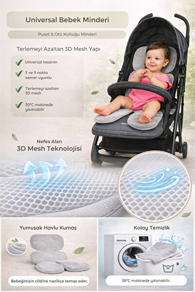 ubeybi Universal Bebek Minderi - Terlemeyi Azaltan 3D Mesh Puset ve Oto Koltu...
