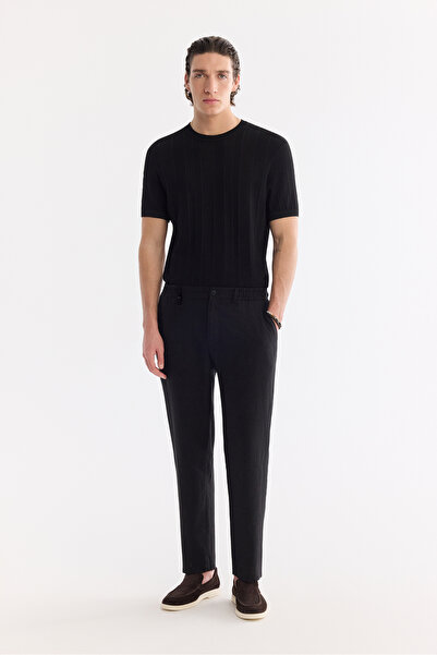 Avva Men's Black Linen Relax Fit Trousers with Side Pockets and Elastic Waist...