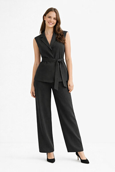 HAKKE Kemerli Yelek Palazzo Örme Keten TAKIM