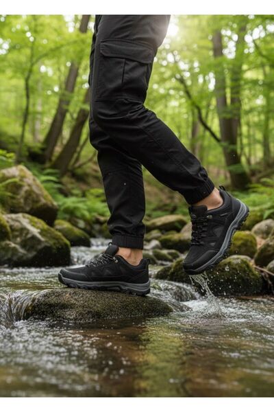 E SPORT Erkek Siyah Gümüş Trekking Kısa Bot Outdoor Ortopedik Ayakkabı 405