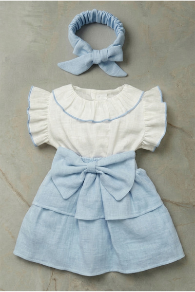 ipek atlas Rochie pentru copii cu bandana de muselina pentru fetita