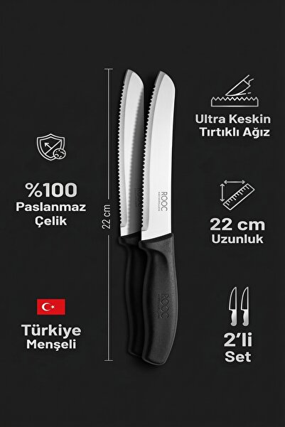 MAKRİ HOME 2'li Ultra Keskin Tırtıklı Bıçak Seti, Siyah 22 Cm %100 Garantili ...