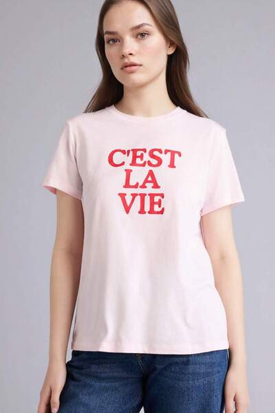 DeFacto Slogan Baskılı Penye Kısa Kollu Tişört H1922AX26SM