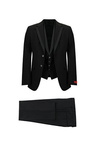 Kiğılı 7 Drop Slim Fit Dar Kesim Mono Yaka Yelekli Smokin & Damatlık