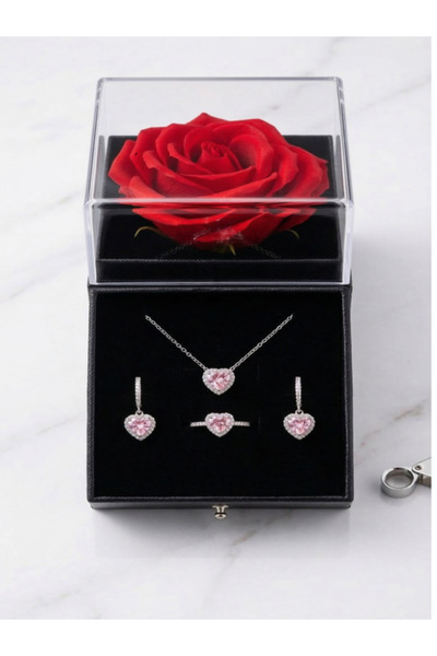 deryora طقم هدية من قلادة على شكل قلب من الفولاذ مع علبة على شكل وردة وحلقات ...