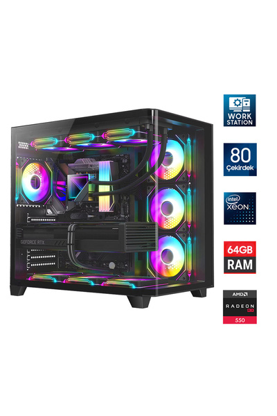 TURBOX Xeon E5-2698 v4 Çift Işlemcili 80 Çekirdek 64GB 1TB NVMe 4GB RX550 Wor...