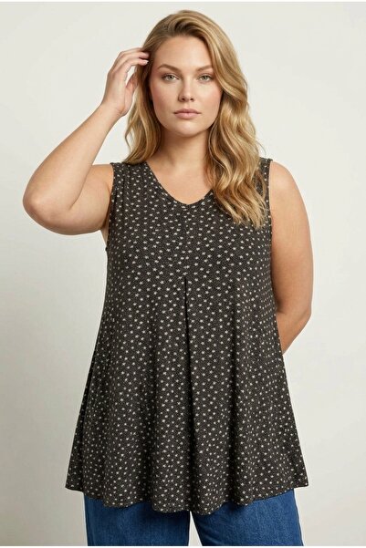 Stil Diva Bluză cu decolteu în V, cu mâneci zero, cu imprimeu cu stele 303416