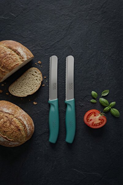 MAKRİ HOME Set of 2 Ultra Sharp Serrated Blades, Water Green 22 cm 100% Guara...