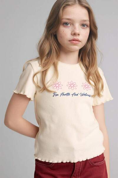 DeFacto Тънко прилепваща блуза с ребрист деколте за момичета B6689A826SM