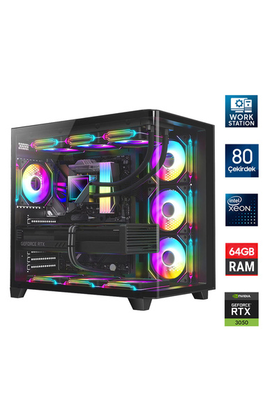 TURBOX Xeon E5-2698 v4 Çift Işlemcili 80 Çekirdek 64GB 1TB NVMe RTX3050 Works...