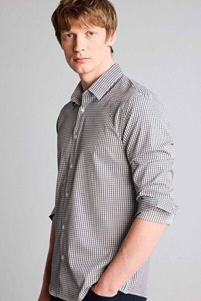 DeFacto Slim Fit Shirt Collar Printed Poplin Long Sleeve Shirt H3051Ax26Sp
