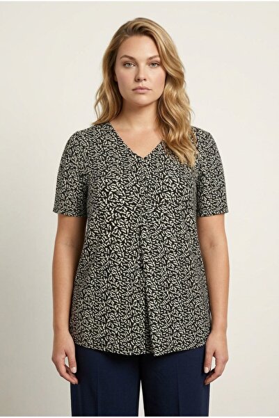 Stil Diva Decolteu în V cu model - Bluză de mărime mare din Lycra cu croială ...