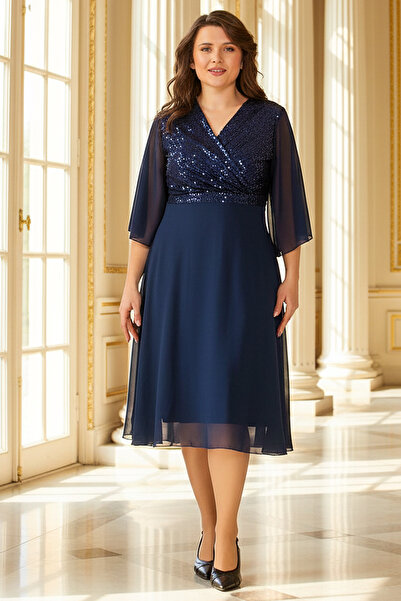 SUBU TASARIM Rochie de seara cu paiete cu paiete Albastru bleumarin TBS910