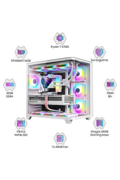 DRAGOS DRx7420 Ryzen 7 5700X 32GB Ram 1TB M2 NVMe SSD 16GB RTX5060Ti Oem Paket